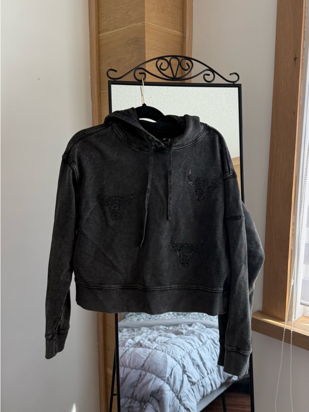 NBA Washed Black Hoodie with Embellished Team Motif